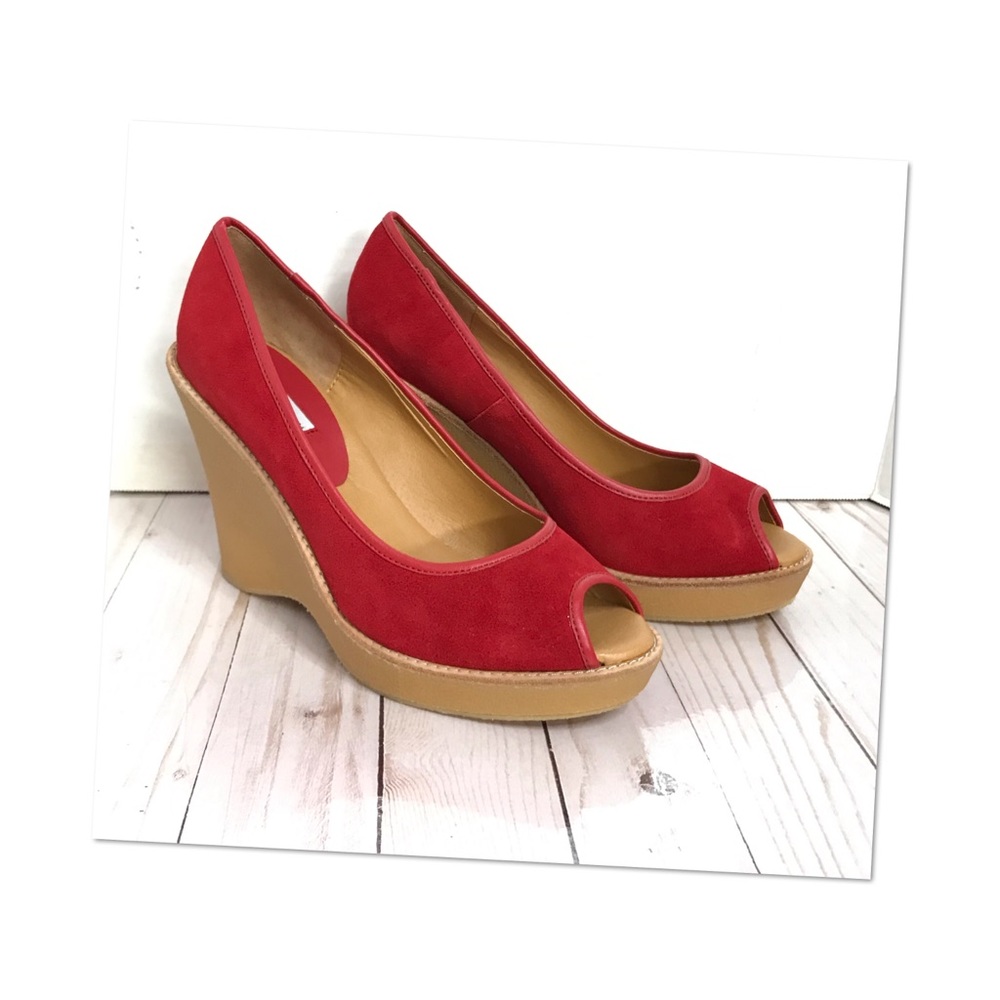 STEVE Madden Chazz Brown Platform Wedge Suede Peep Toe Shoes